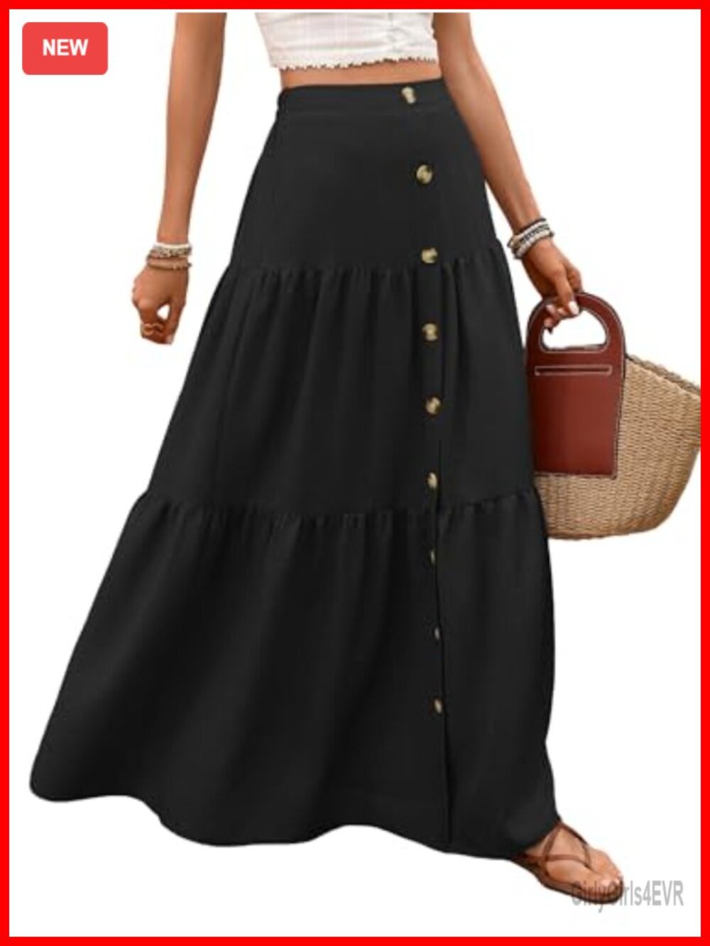 Women High Waisted A Line Tiered Maxi Skirt Flowy Boho Summer Beach Skirt
